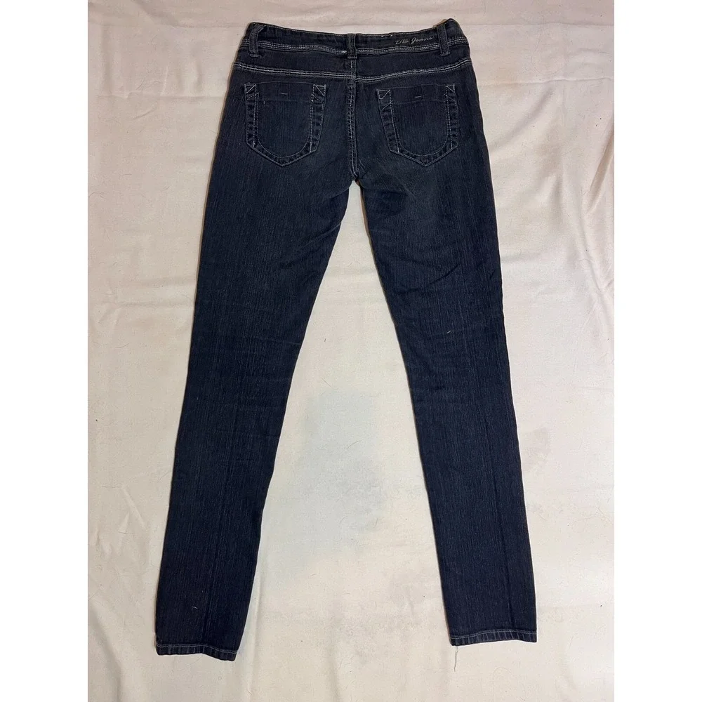 D&B Deep Blue Womens/Junior SZ 5 Charcoal Black Skinny Jeans Rhinestones E10 - Picture 4 of 7